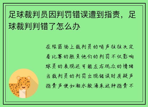 足球裁判员因判罚错误遭到指责，足球裁判判错了怎么办