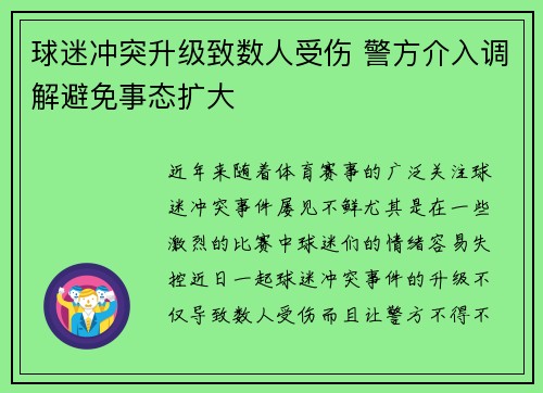 球迷冲突升级致数人受伤 警方介入调解避免事态扩大